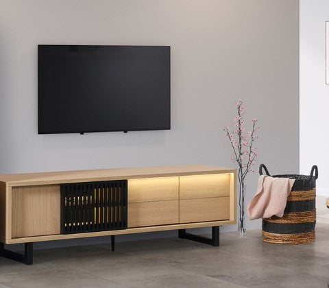 Evan - TV-Meubel Volterra - LB3 - K727 - Elegante eik/Zwart - 180x55x50cm