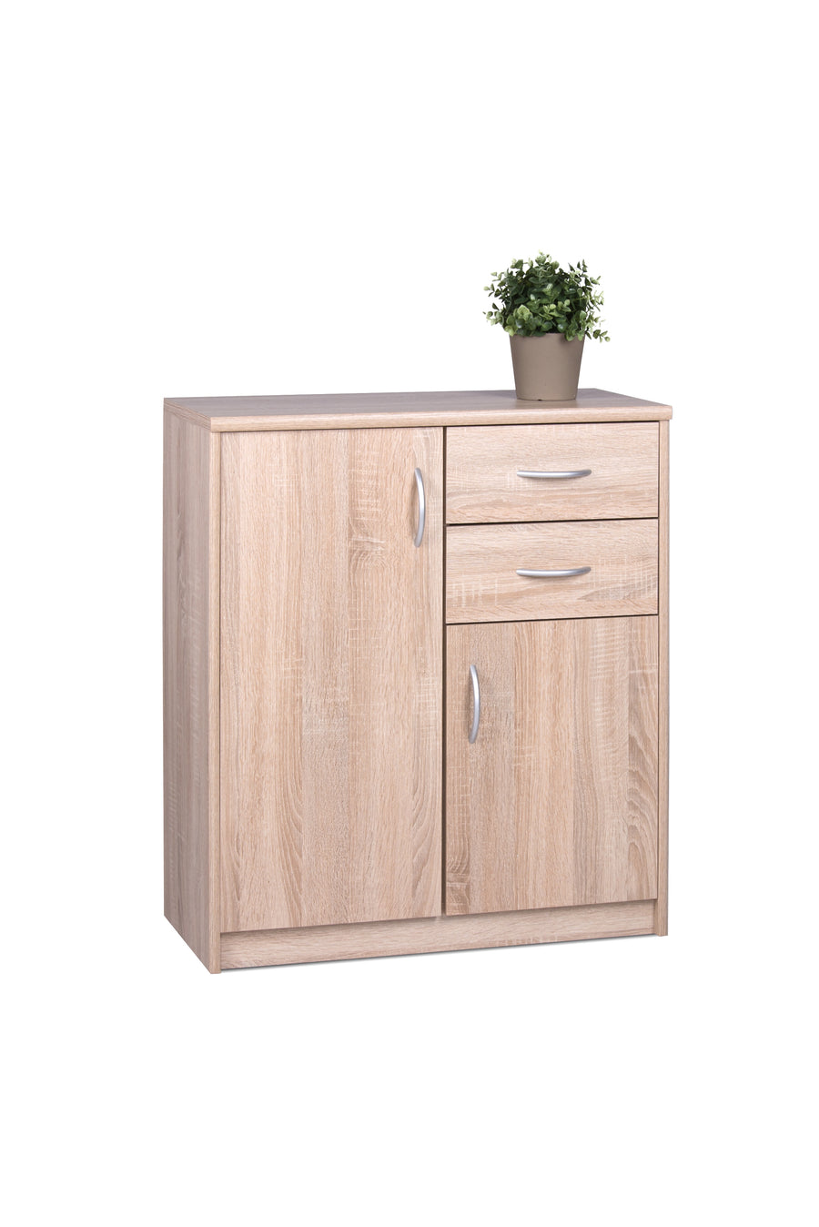 Image of FIN - Commode Kiel 3 - Lichte Eik - 74x85x35cm. Met zijn 3 deuren en 2 lades biedt deze commode veel opties...