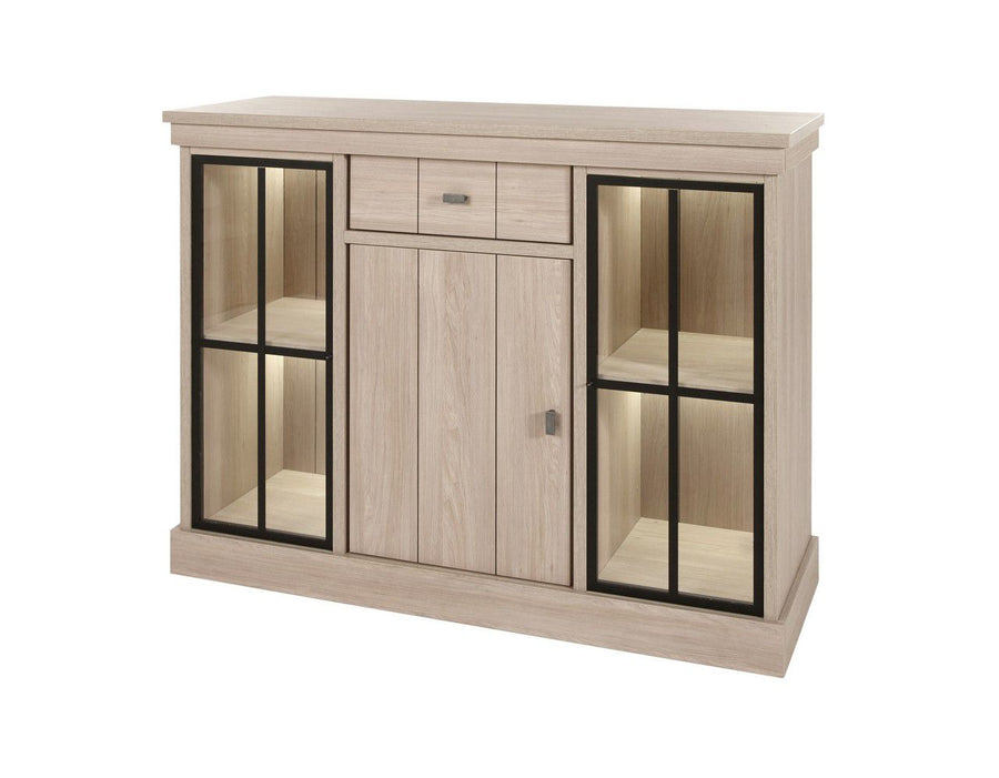 Image of Meubar - Dressoir Orange - HB9 - K595 - Eik/Zwart - 144x110x50cm. Verlichting inbegrepen.
<!---->...