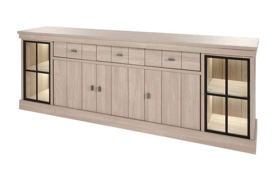 Image of Meubar - Dressoir Orange - DR6 - K595 - Eik/Zwart - 249x90x50cm. <table border="0" width="401" cellspacing="0" cellpadding="0">
<colgroup>
<col span="4" width="64">
...