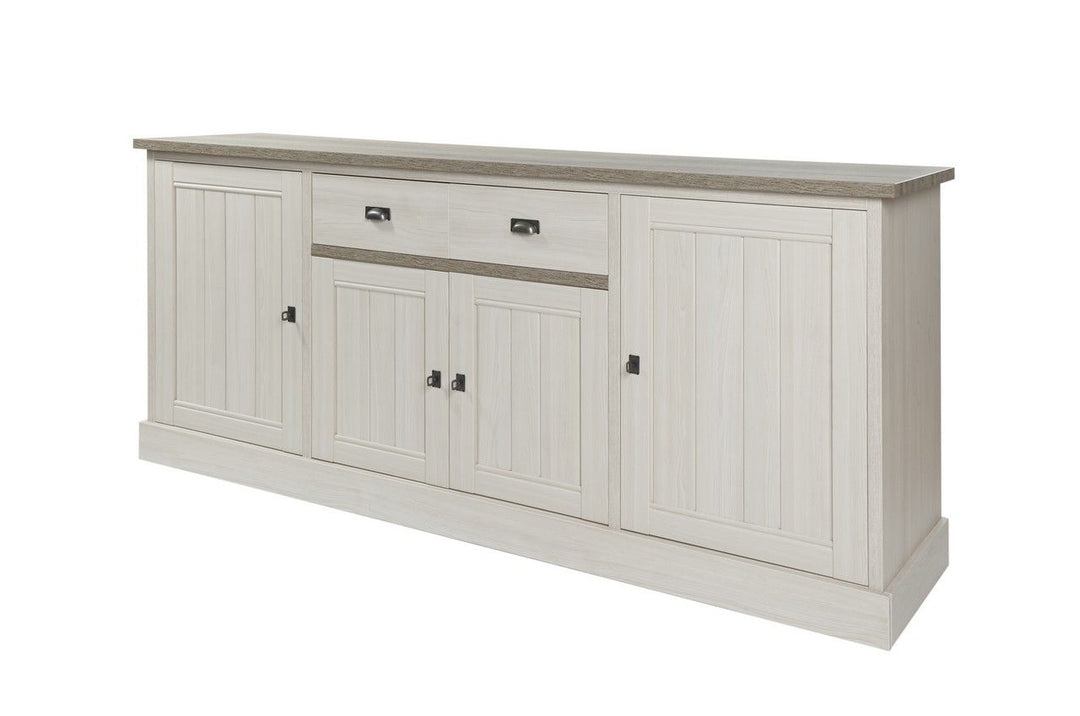 Image of Meubar - Dressoir York - DR2 - Lariks/Krystal Eik - Twee kleuren - 215x90x50cm. <ul>
<li>Landelijke barkast in tweekleurig decor Lariks + Kristal eik licht bruin of in een kleur Kr...