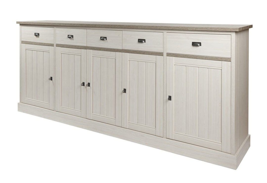 Image of Meubar - Dressoir York - HB1 - Lariks/Krystal Eik - Twee kleuren - 259x111x50cm. <ul>
<li>Landelijke barkast in tweekleurig decor Lariks + Kristal eik licht bruin of in een kleur Kr...