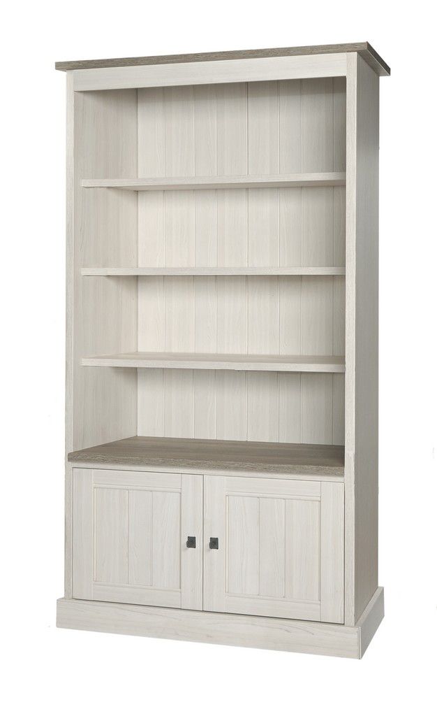 Image of Meubar - Barkast York - BAR1 - K467 - Wit/Eik - 122x211x50cm. Stevige barkast of bibliotheekkast in cottage stijl. 
 ...