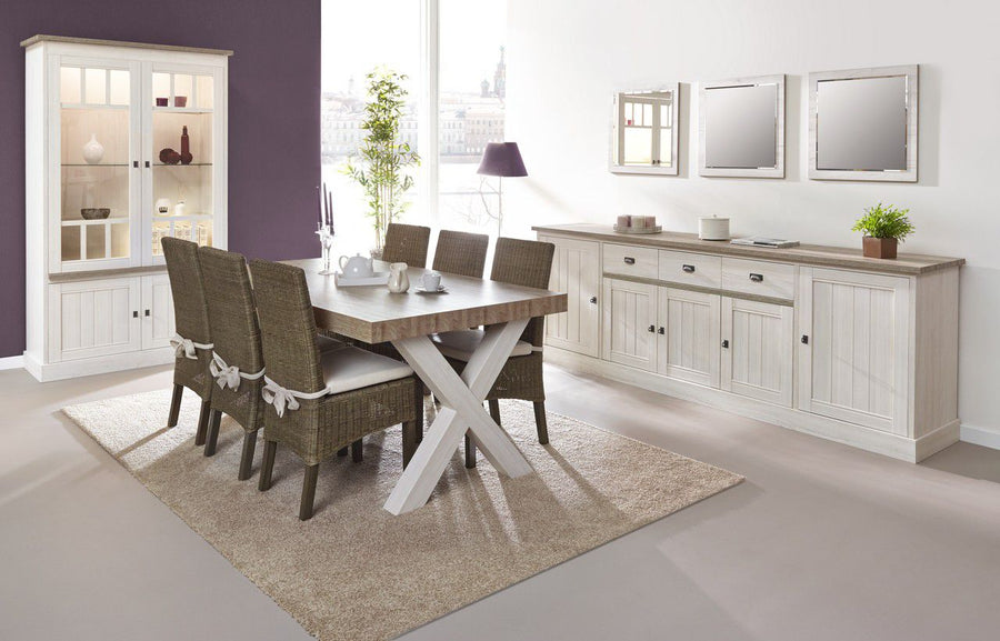 Image of Meubar - Eetkamer York X - 3-delige set - Lariks Eik/Kristal Eik. Landelijke eetkamer van Belgische topkwaliteit. 
Dressoir 259x90x50 cm<br>Eettafel 183,5x7...