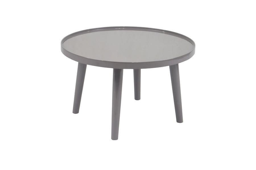 Image of SALONTAFEL DISK. Ronde salontafel in shiny grey        <br>Boarding zorgt ervoor dat niets van de tafel rolt<br>Ha...