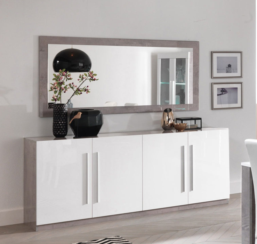 Image of Dressoir Greta 4D - Wit/Beton - Twee kleuren - 208x85x47cm. Prachtige moderne dressoir 4 deurs in hoogglans beton/wit....