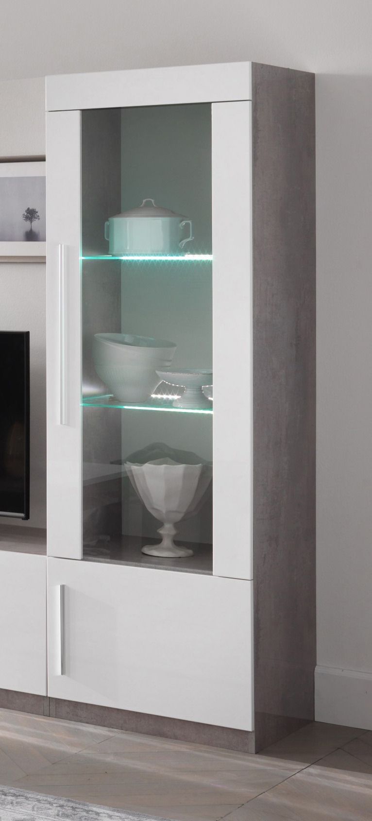 Image of MLM - Kolomvitrine Greta - Hoogglans - Twee kleuren - Wit/Beton - 56x180x47cm. <!---->...