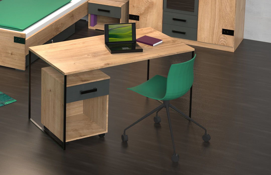 Image of Wimex - Bureau Liverpool - Donkere Eik/Grijs - 140x75x70cm. Trendy Bureau in industriële stijl.<br>...